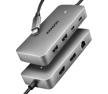 Axagon HUB USB HMC-CUB83X2, USB 10Gbps hub, 2x USB-A, USB-C, HDMI & DP 4k/144Hz, RJ-45 GLAN, PD 100W, kabel USB-C 15cm