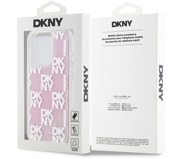 DKNY DKNY Liquid Glitter Checkered Back Case iPhone 15 Pro (6.1") Roze Roze