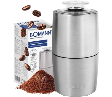 Bomann ® elektrische koffiemolen, voor 60 g koffiebonen, Variabele maalgraad, 150 W, Roestvrijstalen messen, Accessoire voor espresso- en mokkamachines, Koffiemolen KSW 6089 CB