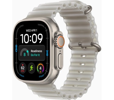 Apple Watch Ultra 4 GPS + Cellular 49mm Natural Titanium Case with Translucent Grey Ocean Band, Zwart (Zwart)
