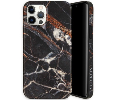 Selencia Aurora Fashion Backcover iPhone 12 (Pro) - Duurzaam hoesje - 100% gerecycled - Zwart Marmer