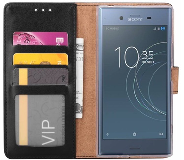 Luxe Lederen Bookcase hoesje voor de Sony Xperia XZ1 - Zwart (Sony Xperia XZ1) Zwart