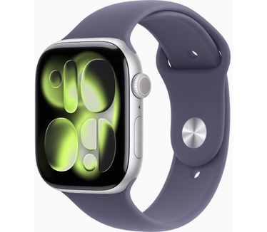 Apple Watch Series 11, 46mm, GPS + Cellular, Aluminium, Sportbandje S/M, Zilver (Paars)