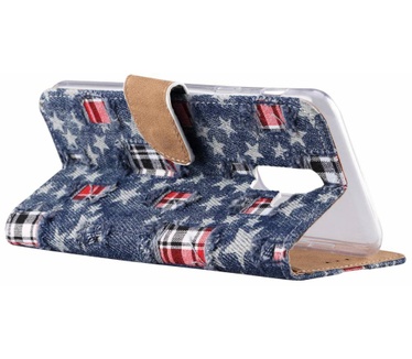 Spijkerbroek print lederen Bookcase hoesje voor de Samsung Galaxy A6 Plus 2018 - Blauw (Samsung Galaxy A6 Plus 2018) Blauw