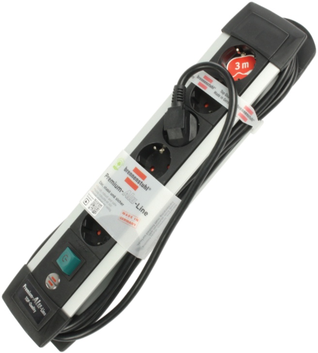 Premium-Alu-Line techniek stekkerdoos 8-voudig Duo zwart 3m H05VV-F 3G1,5 4- voudige schakelbare stopcontacten