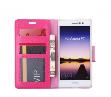 Luxe Lederen Bookcase hoesje voor de Huawei Ascend P7 - Roze (Huawei Ascend P7) Roze