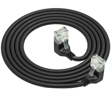 ACT Zwarte 0,15 meter U/UTP CAT6A LSZH Slimline patchkabel met RJ45 connectoren 90° haaks beneden naar 90° haaks beneden