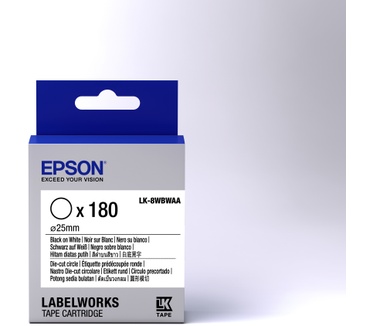 Epson -etikettencassette voorgesneden cirkel LK-8WBWAA, zwart/wit D25 mm (180 etiketten)