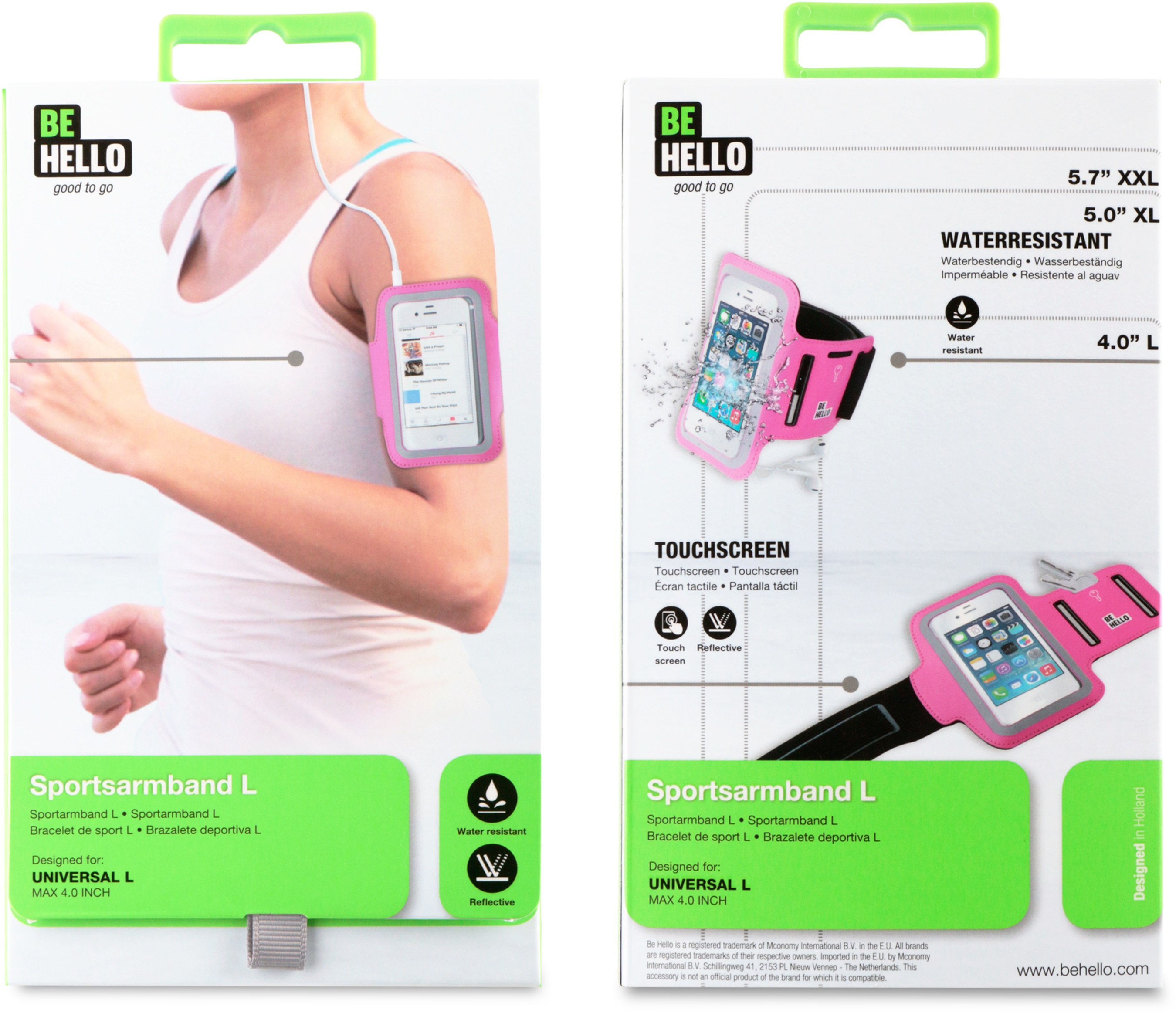 BeHello Universal Sportsarmband L Grey/Pink Transparant Kenmerken