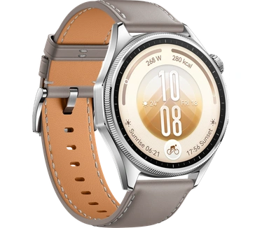 Huawei WATCH GT 7 46 mm / Behuizing van titaniumlegering/ Grijs leer band / Batterijduur tot 21 dagen / GPS / ECG /Compatibel met iOS en Android, Goud (Grijs)