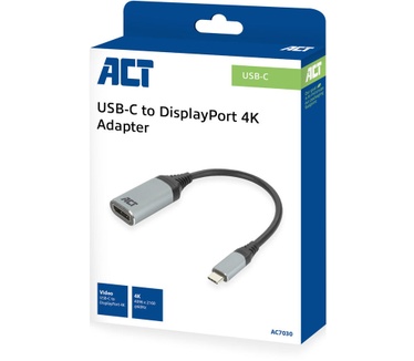 ACT AC7030 USB-C to DisplayPort 4K @ 60Hz adapter Grijs, Zwart