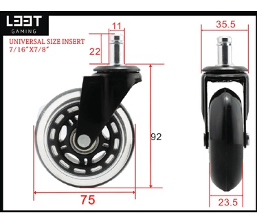L33T 3" Rubberen Wielen voor Gaming Chair (5 stuks, zwart)