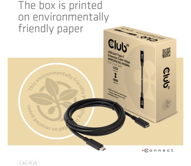 Club 3D USB Gen1 Type-C Extensie kabel 5Gbps 60W(20V/3A) 4K60Hz M/F 2m/6.56ft