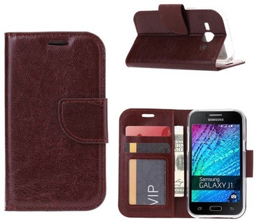 Luxe Lederen Bookcase hoesje voor de Samsung Galaxy J1 - Bruin (Samsung Galaxy J1) Bruin