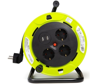 Allteq 3 voudige kabelkhaspel met 2 USB oplader