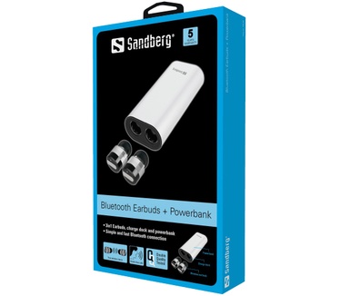 Sandberg Bluetooth Earbuds + Powerbank (Zilver, Zwart)