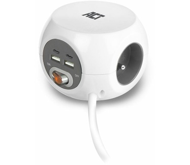 ACT AC2435 Vierkante stekkerdoos (PDU) met 3 sockets type E, USB-C/USB-A poorten, 3m