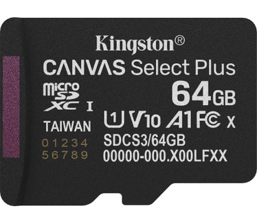 Kingston 64GB microSDXC Canvas Select Plus Gen3 100MB/s A1 kaart + adapter