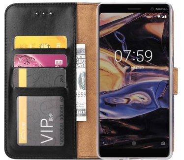 Luxe Lederen Bookcase hoesje voor de Nokia 7 Plus - Zwart (Nokia 7 Plus) Zwart