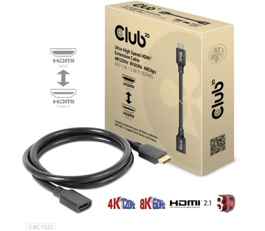 Club 3D Ultra High Speed HDMI Extension Cable 4K120Hz 8K60Hz 48Gbps M/F 1 m / 3.28 ft 30AWG