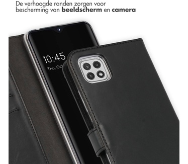 Selencia Echt Lederen Bookcase Samsung Galaxy A22 (5G) - Zwart