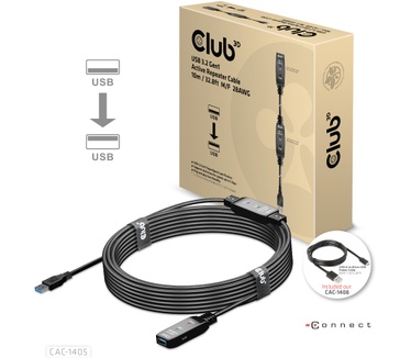 Club 3D USB 3.2 Gen1 Active Repeater Cable 10m / 32.8ft M/F 28AWG