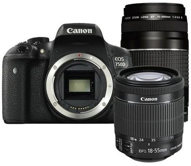 Canon EOS 750D + 18-55mm f/3.5-5.6  IS STM + 75-300mm f/4-5.6 III Zwart