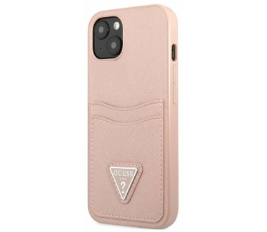 Guess Saffiano Card Back Case - iPhone 13 Mini (5.4") - Roze Roze