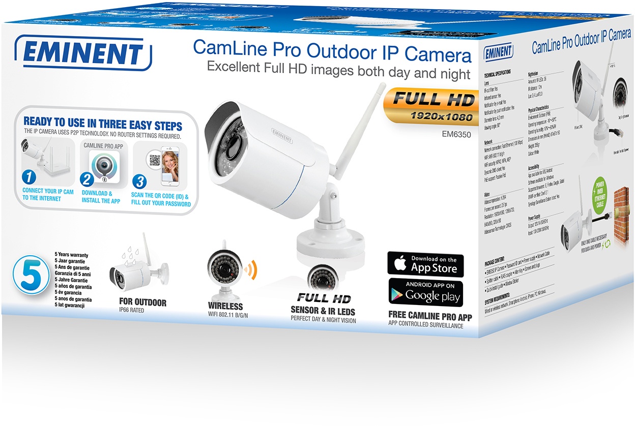 Specificaties van Eminent EM6350 CamLine Pro Outdoor 1080p Full HD IP ...