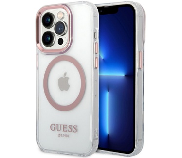Guess MagSafe Back Case - iPhone 14 Pro (6.1") - Transparant/Roze Roze