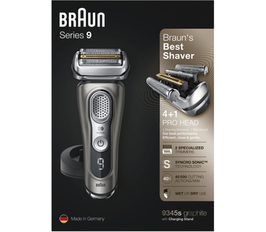 Braun Series 9 9345s Nieuwste Generatie Elektrisch Scheerapparaat, Oplaadstandaard, Etui, Grafiet