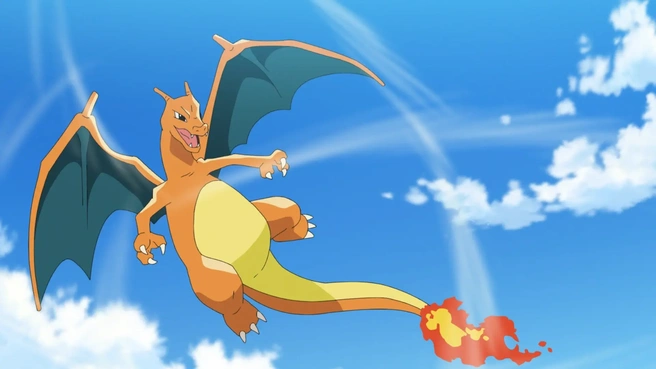Pickmos naast Pokémon's Charizard