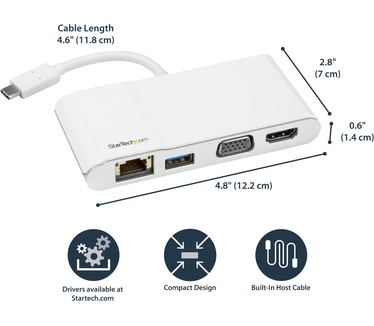 Startech.com USB-C multiport adapter voor Laptops 4K HDMI of VGA GbE USB 3.0 wit / zilver