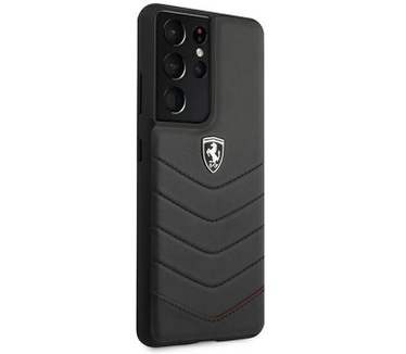 Ferrari Heritage Leather Back Case Samsung Galaxy S21 Ultra Zwart Zwart