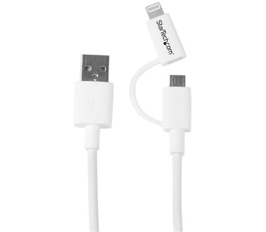 Startech.com Apple Lightning- of Micro USB-naar-USB-kabel 1 m, wit