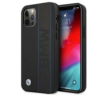 BMW Leather Outlines Back Cover - iPhone 12 Pro Max - Zwart Zwart
