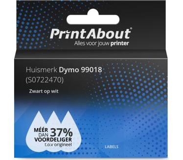 PrintAbout Huismerk Dymo 99018 (S0722470) Etiket Zwart op wit (38 mm x 190 mm)
