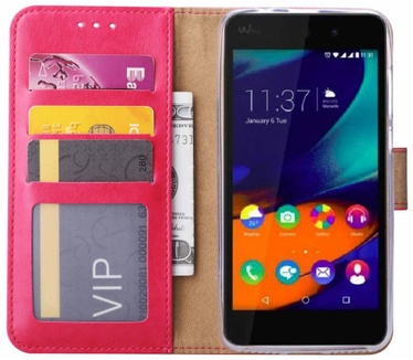 Luxe Lederen Bookcase hoesje voor de Wiko Lenny4 - Roze (Wiko Lenny 4) Roze