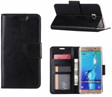 Luxe Lederen Bookcase hoesje voor de Samsung Galaxy S6 Edge Plus - Zwart (Samsung Galaxy S6 Edge Plus) Zwart
