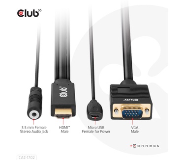 Club 3D HDMI to VGA Cable M/M 2m/6.56ft 28AWG
