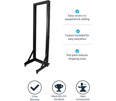 Startech.com 42U Open Server Rack Frame met zwenkwielen Serverkast met 2 stijlen