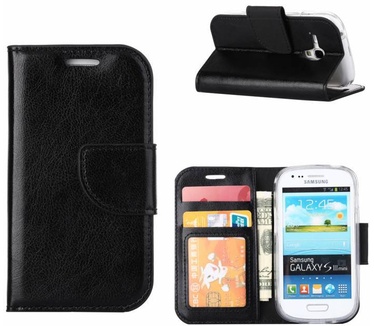 Luxe Lederen Bookcase hoesje voor de Samsung Galaxy S3 Mini - Zwart (Samsung Galaxy S3 Mini) Zwart