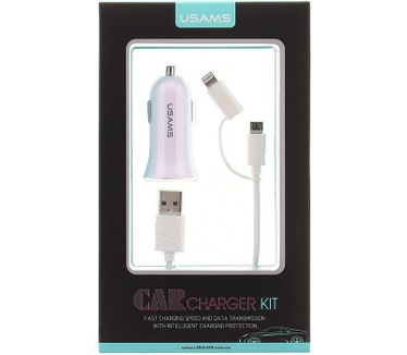 Usams Car Charger Kit 2.1A (Autolader met Laadkabel) - Wit
