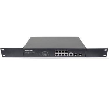 Intellinet 8-Port Gigabit Ethernet PoE+ Web-Managed Switch with 2 SFP Ports, IEEE 802.3at/af Power over Ethernet (PoE+/PoE) Compliant, 140 W, Endspan, Desktop, 19" Rackmount (Euro 2-pin plug)