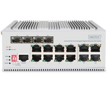 Digitus 8-poorts Gigabit Ethernet-netwerk PoE-switch, industrieel, L2 beheerd, 4 SFP-uplink