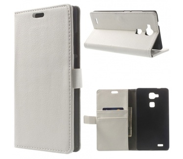 Kees Lederlook Portemonnee Hoesje Huawei Ascend Mate 7 - Wit