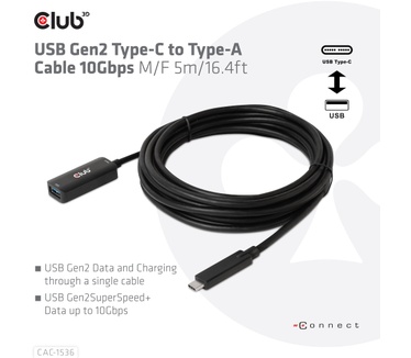 Club 3D USB Gen2 Type-C to Type-A Cable 10Gbps M/V 5m