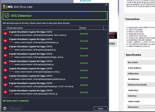 AVG herkent Blackhole Exploit Kit op website Coolermaster