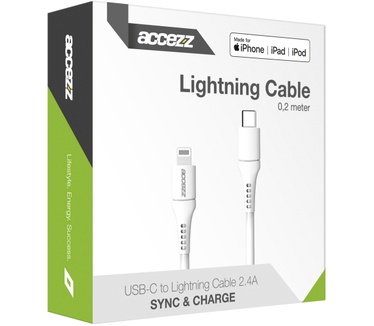 Accezz Lightning naar USB-C kabel - MFi certificering - 0,2 meter - Wit