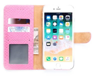 Schubben design Lederen Bookcase hoesje voor de Apple iPhone 8 Plus - Lichtroze (Apple iPhone 8 Plus) Roze